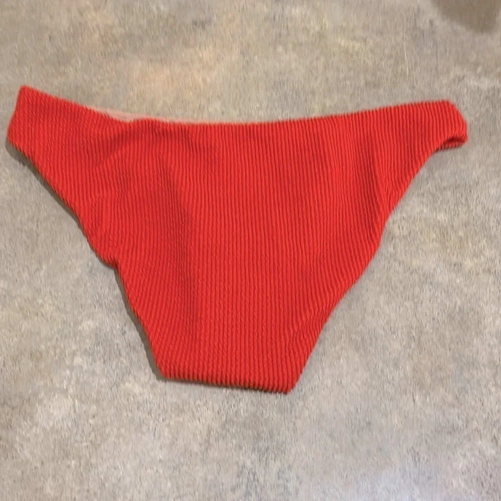 NWT J. Crew Curved Waist Cheeky Bikini Bottom Red Textured Size L